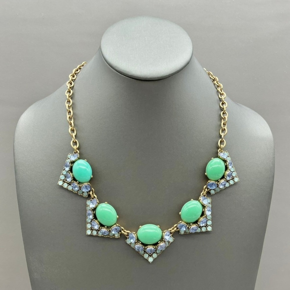 Stella & Dot Necklace Womens Gold Tone Green Blue Cabochon Statement 19-22 In